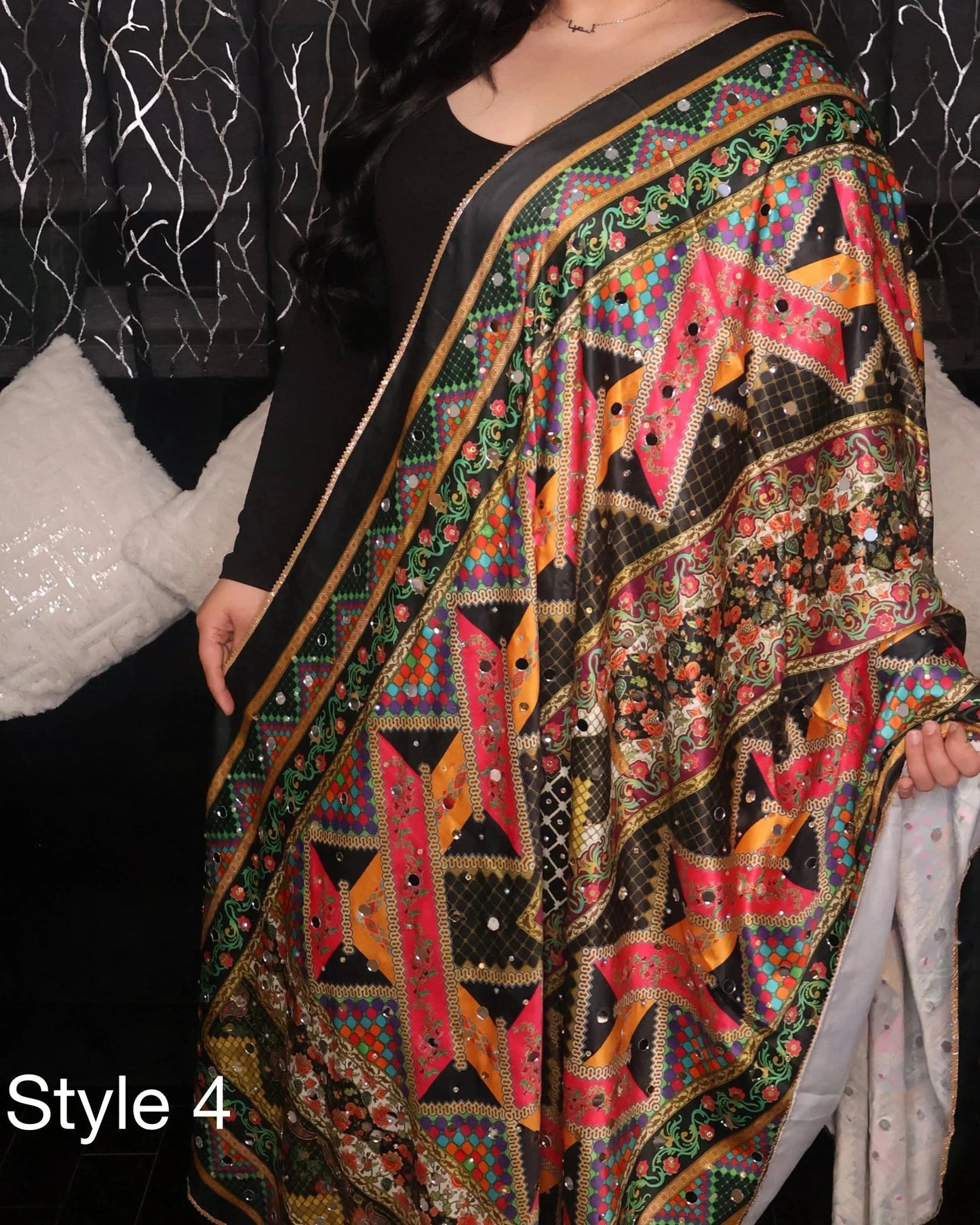 Handmade Pakistani Embroidered Scarf with Mirrors