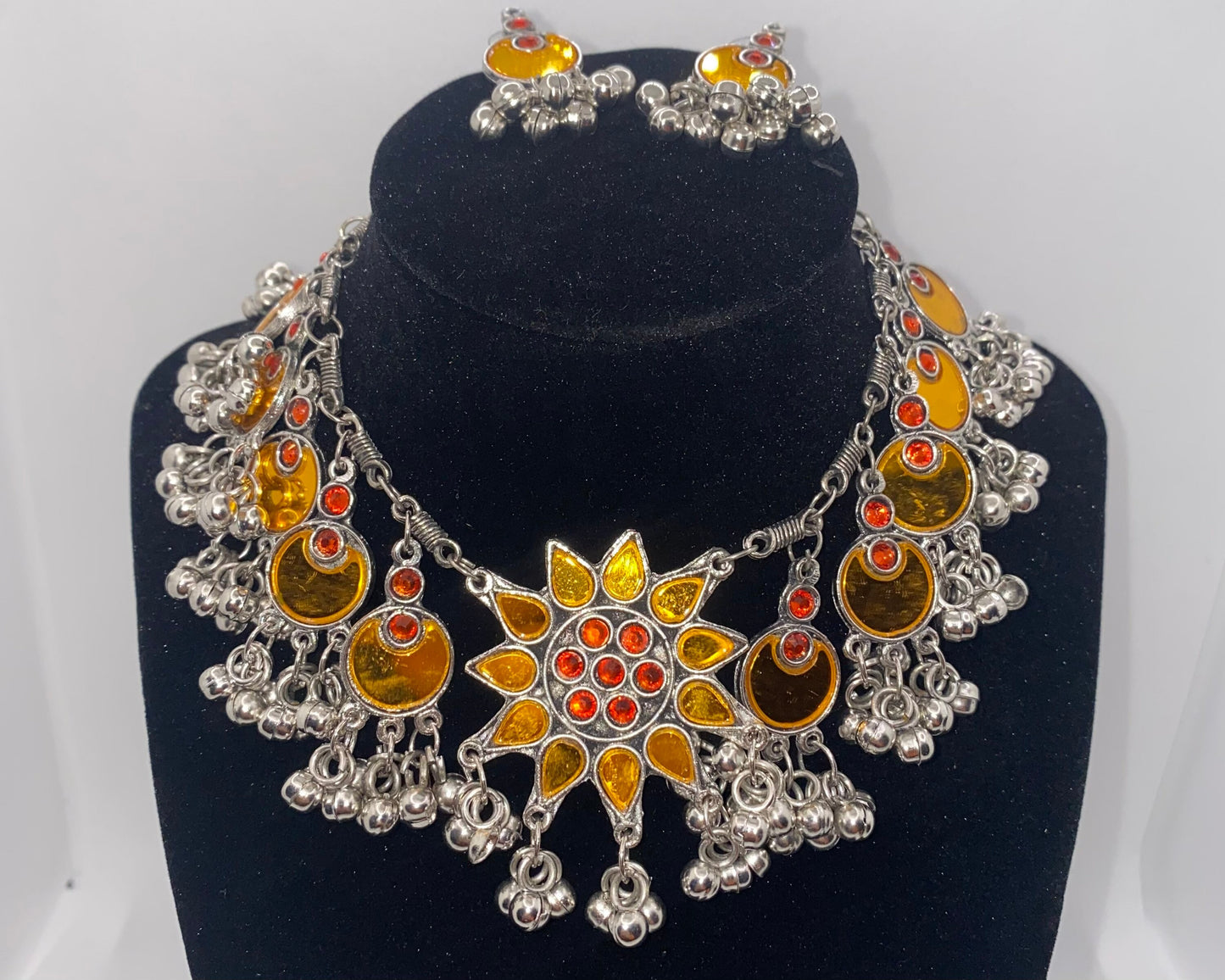 Afghan Flower Mirror Jewelry Set