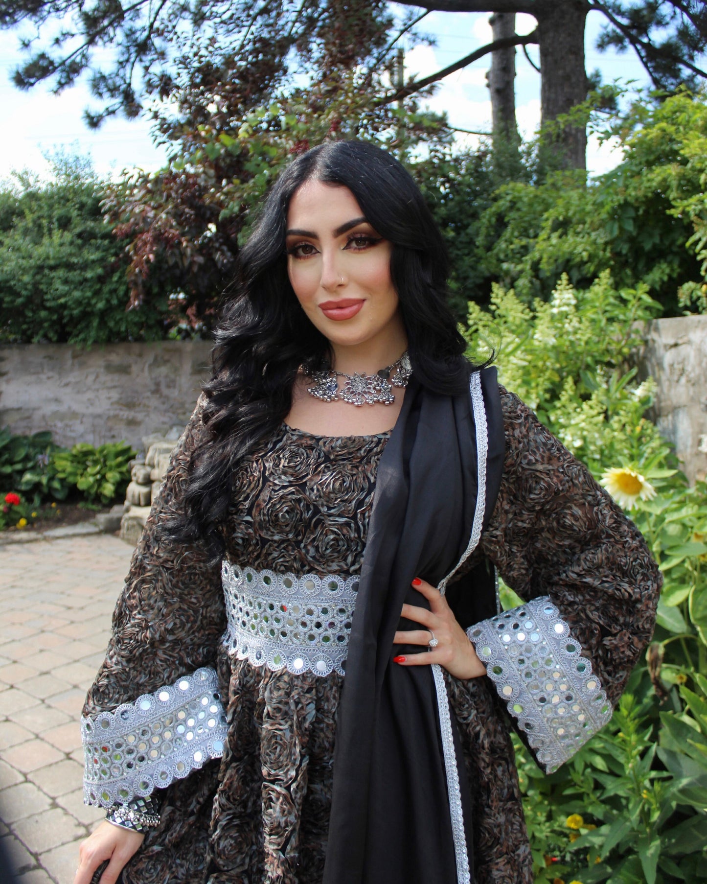 Afghan Flower Mirror Jewelry Set