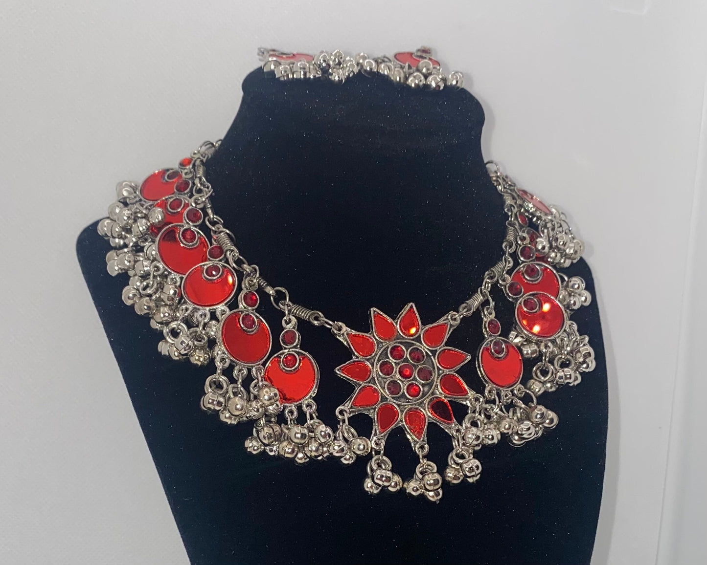 Afghan Flower Mirror Jewelry Set